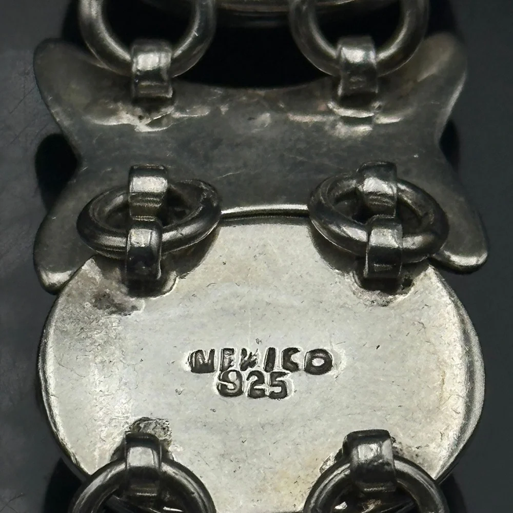 Mexican Sterling Silver Green Stone Bracelet Taxco Hallmark - Picture 5 of 8